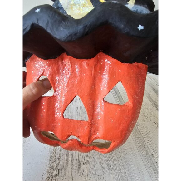 Vintage walnut ridge paper mache pumpkin witch mask painting Halloween decor 199 - Picture 2 of 10